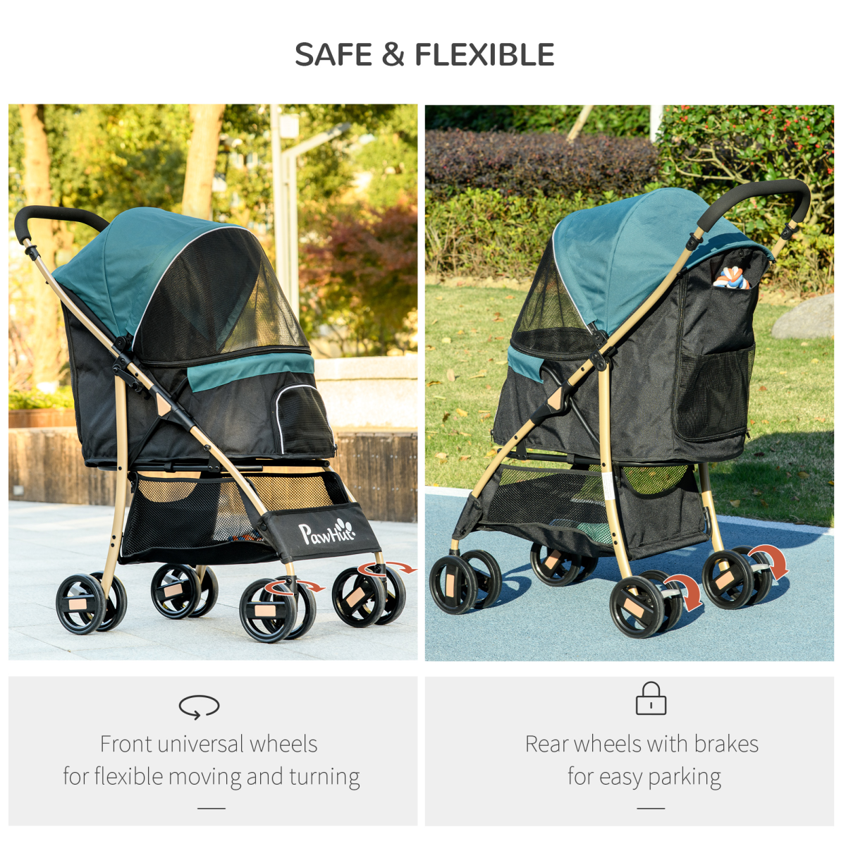 PawHut Foldable Pet Stroller for Small Dogs with Rain Cover