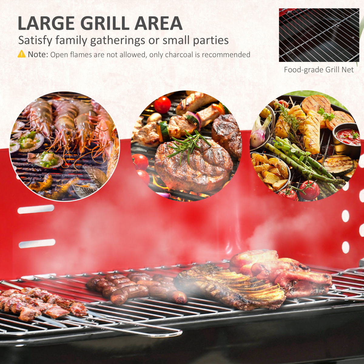 Outsunny Foldable Charcoal BBQ Grill with Wheels, Black Enamel, Adjustable Grill Height
