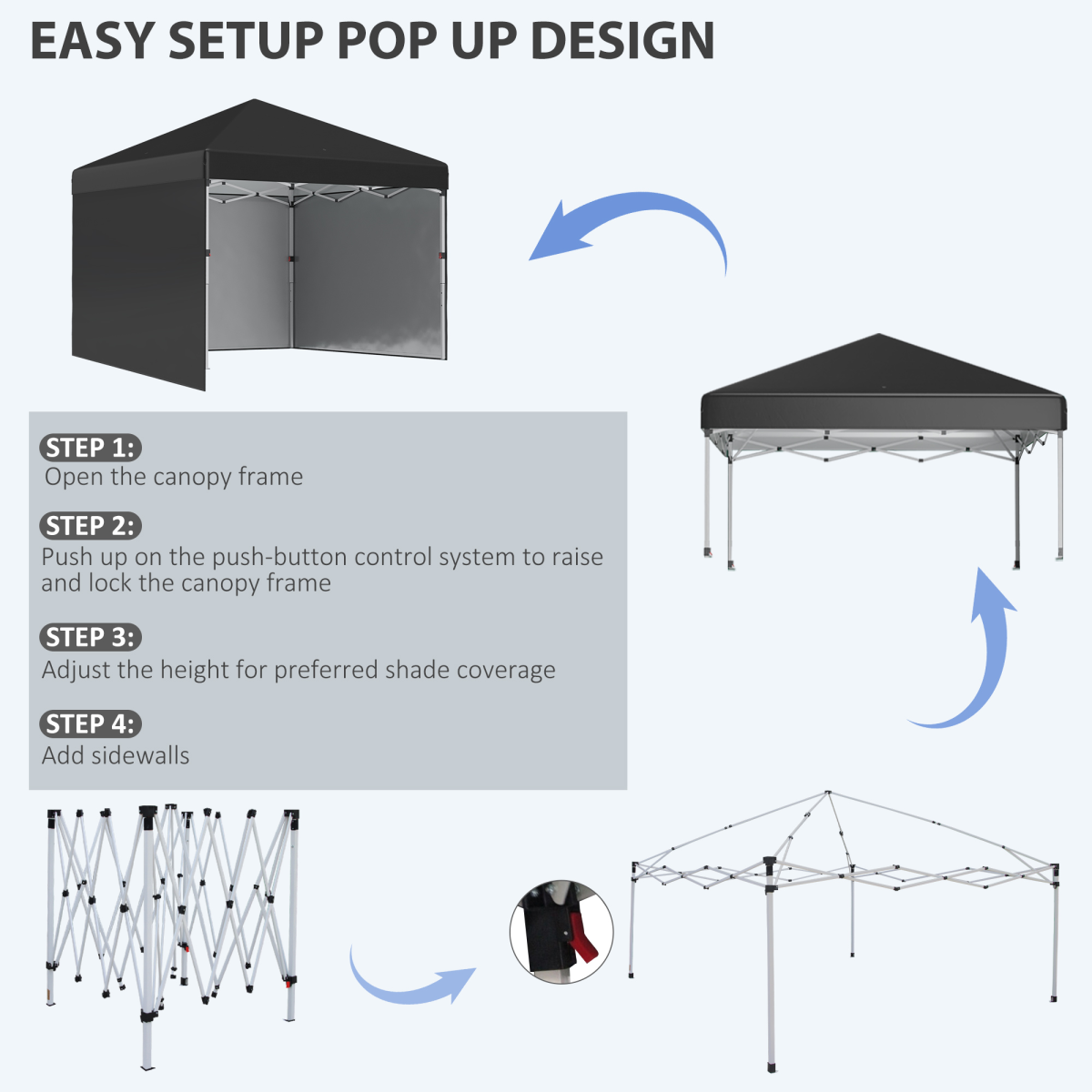 Outsunny 3x3m Pop Up Gazebo Party Tent with 3 Sidewalls, Black