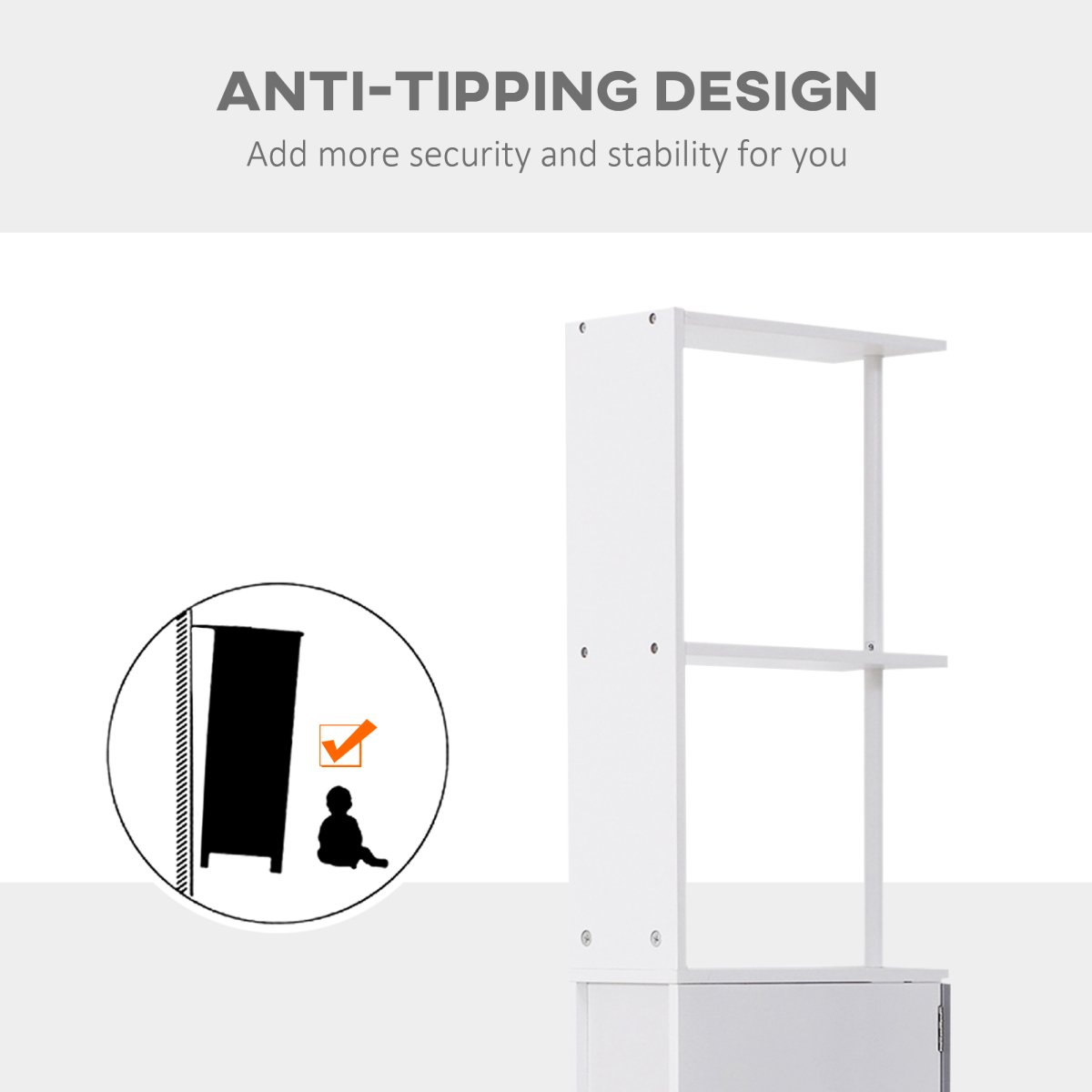Tall Slim Bathroom Storage Cabinet with Shelves and Drawers, White