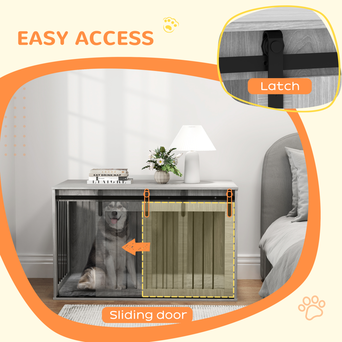 PawHut Dog Crate Furniture Side Table for Extra Large Dogs, Grey