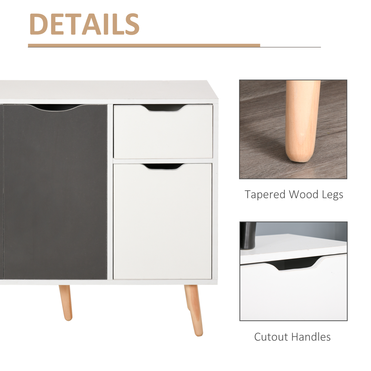HOMCOM Scandinavian Sideboard Cabinet with Drawer, 4 Doors