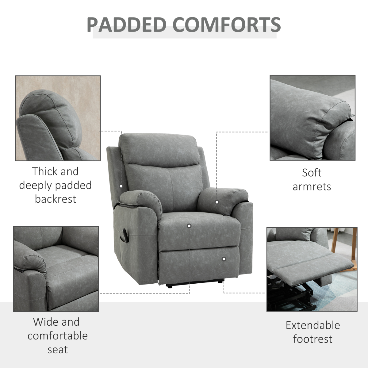 Electric Power Lift Recliner Chair with Remote Control, Grey Faux Leather