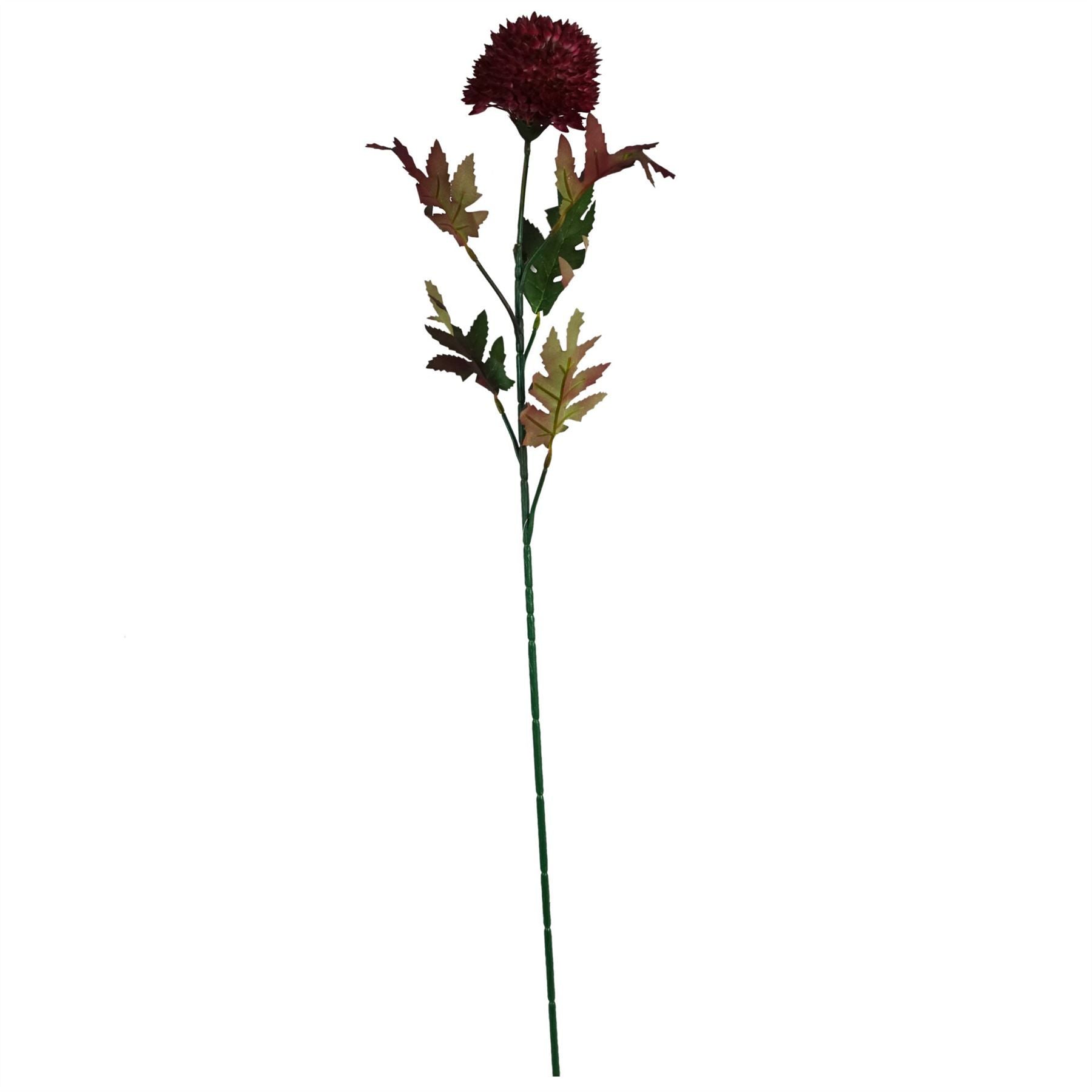 Leaf 70cm Pink Large Ball Dahlia Artificial Flower Stem with Silk Leaves