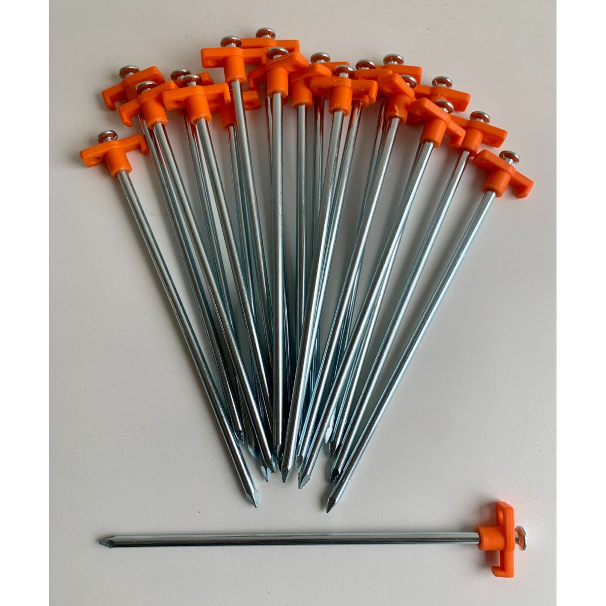 20 x Heavy Duty Hard Ground 25cm Rock Peg Hi Vis Hook Top Camping Awning Tent