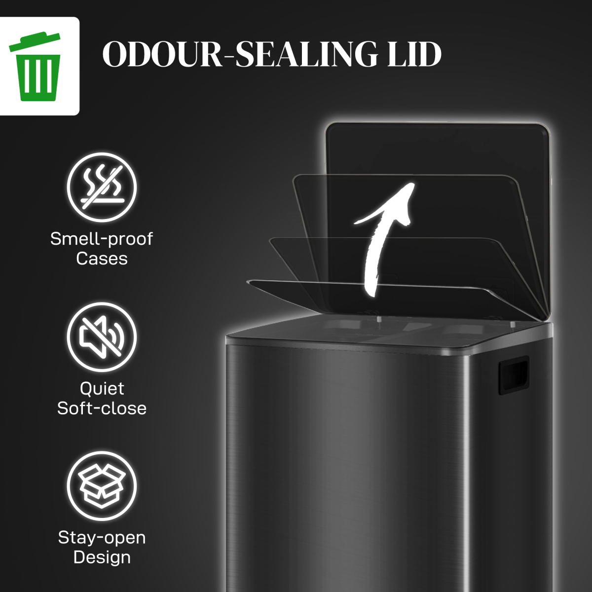 HOMCOM Dual Bin Pedal Bin, 2 x 30L Stainless Steel, Black