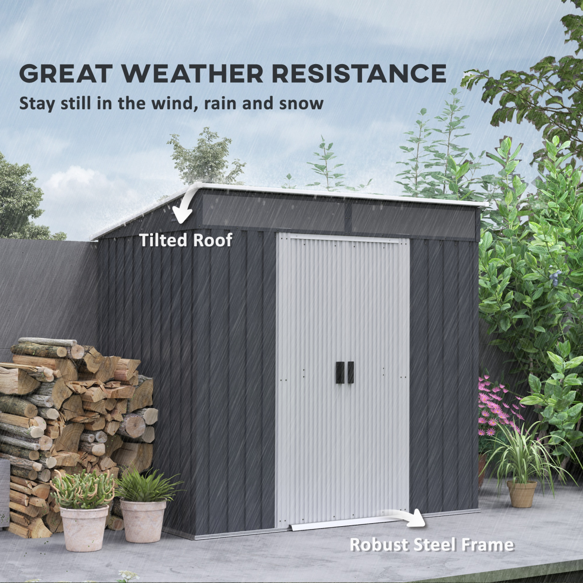 Outsunny 6.5 x 4 ft Lockable Metal Garden Shed with Foundation, Charcoal Grey