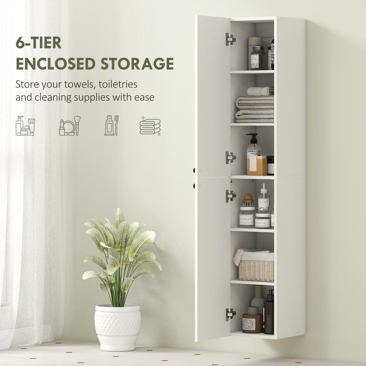 HOMCOM Wall-Mounted Slim Bathroom Storage Cabinet, White
