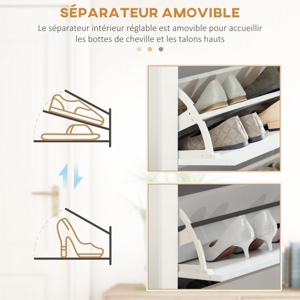 HOMCOM 18-Pair Shoe Storage Cabinet with 3 Drawers, 6 Shelves, White