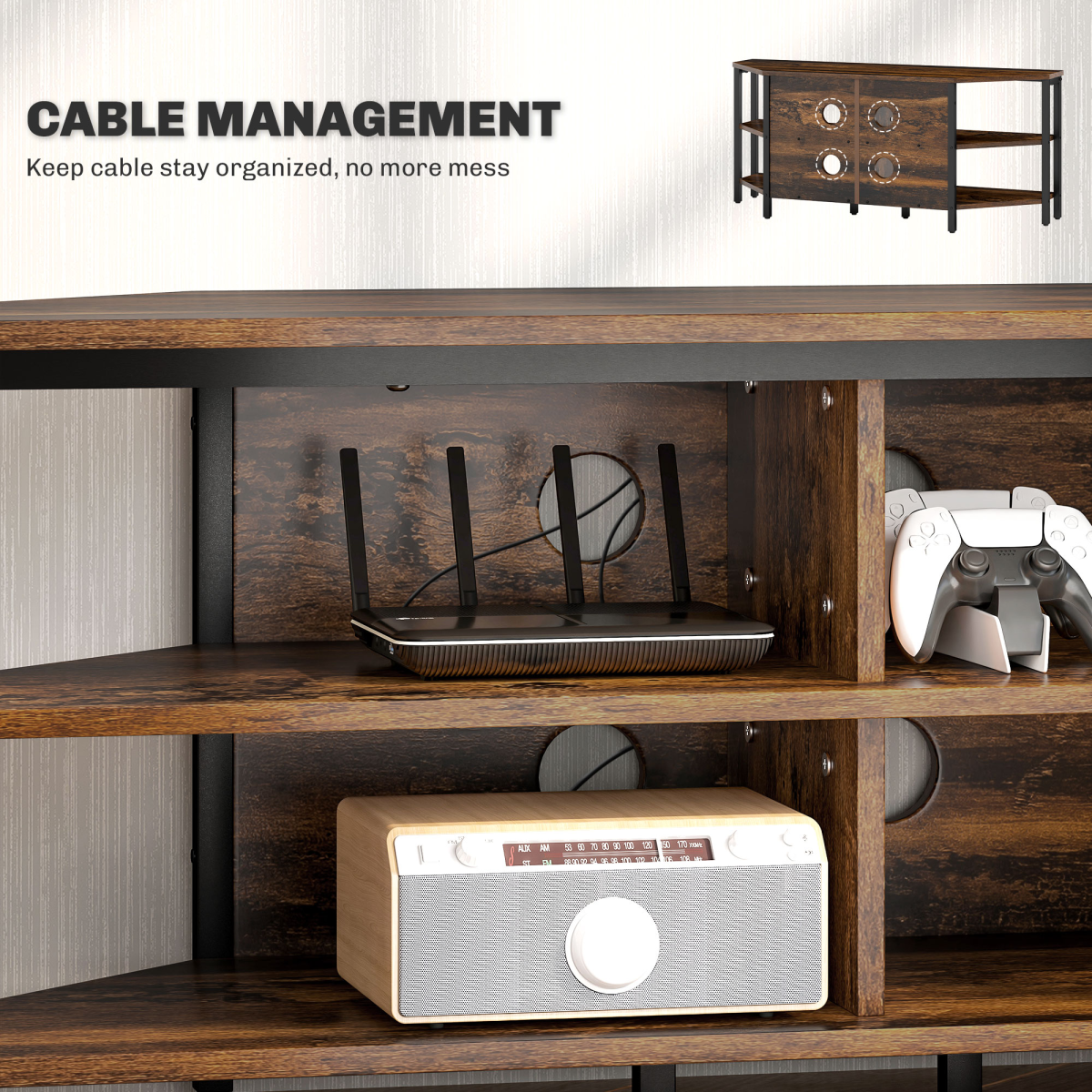 HOMCOM Corner TV Stand for TVs up to 50", 4 Shelves, Rustic Brown