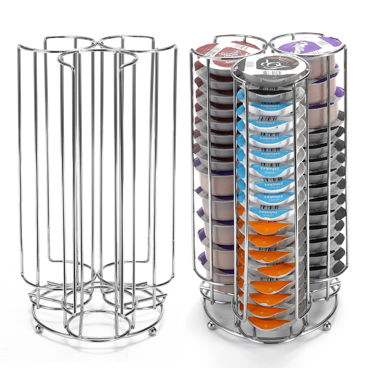 Vinsani Coffee Pod Stand for 48 Tassimo Coffee Capsules, 3-Section Coffee Capsule Holder, Metal Wire Storage Rack, Black/Sleek Finish