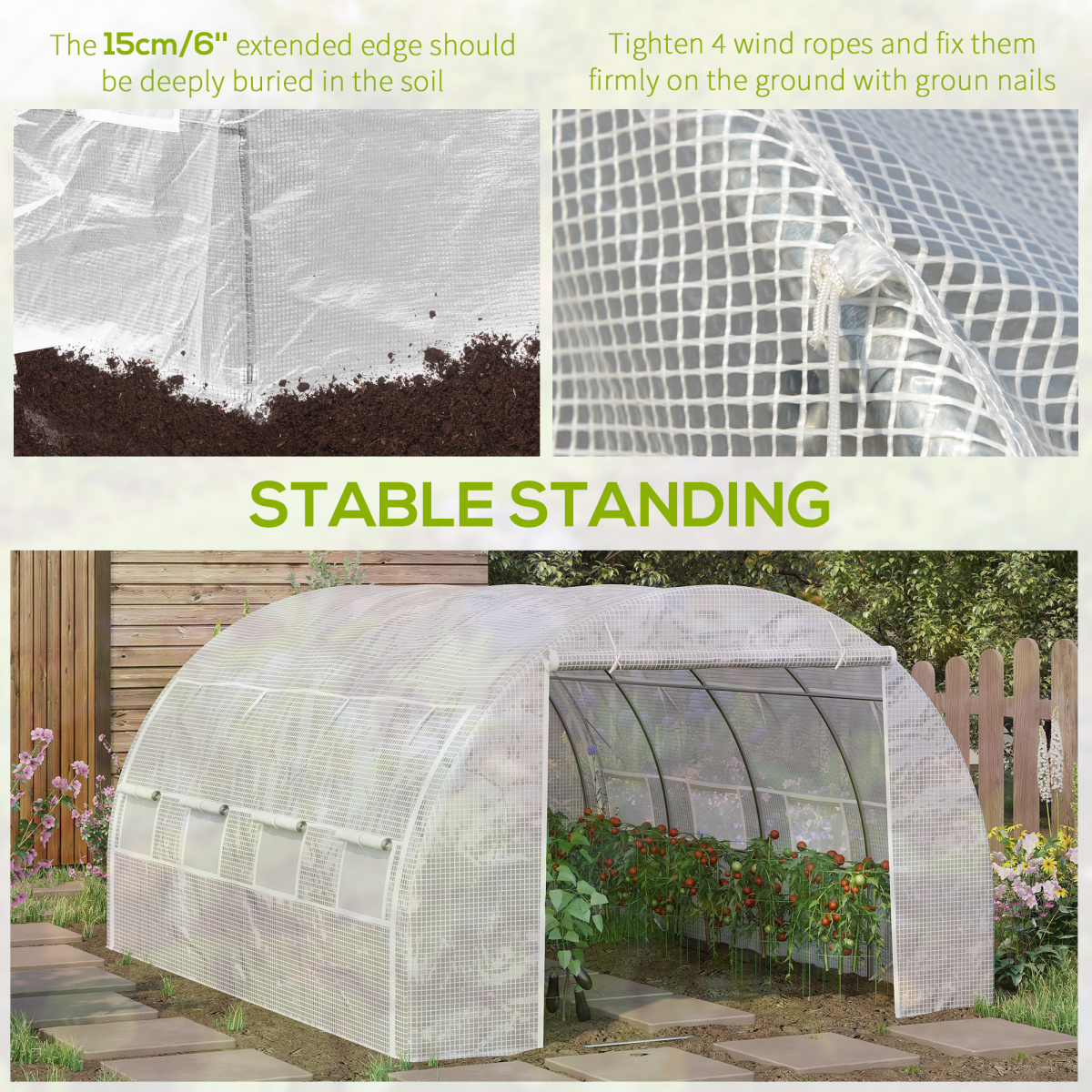 3.9 x 3 x 2 m Walk-In Greenhouse Polytunnel with Steel Frame, Windows and Door