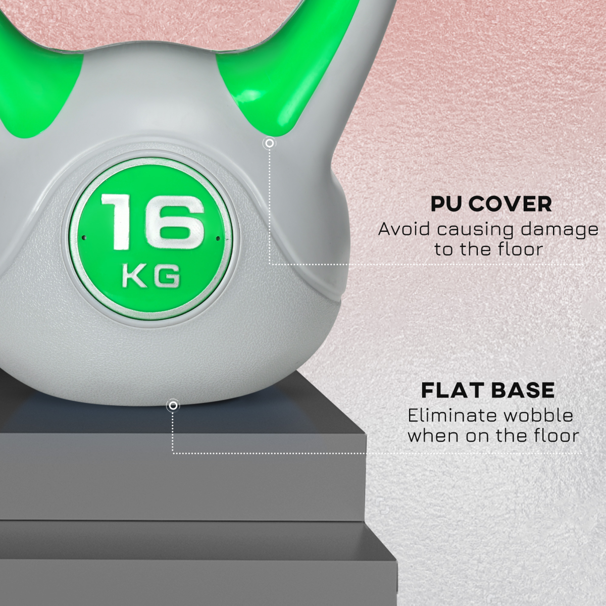 SPORTNOW 16kg Kettlebell with Wide Handle, Green and Grey