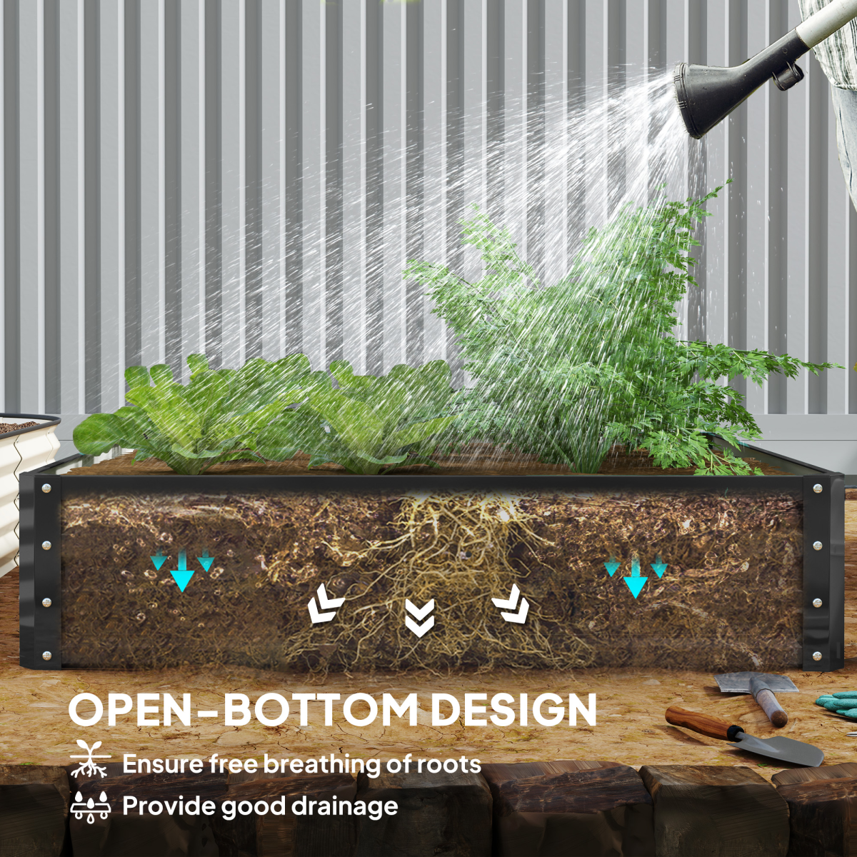 Outsunny Raised Garden Bed Frame, Galvanised Steel Outdoor Planter Kit, Grey, 120 x 120 x 30 cm