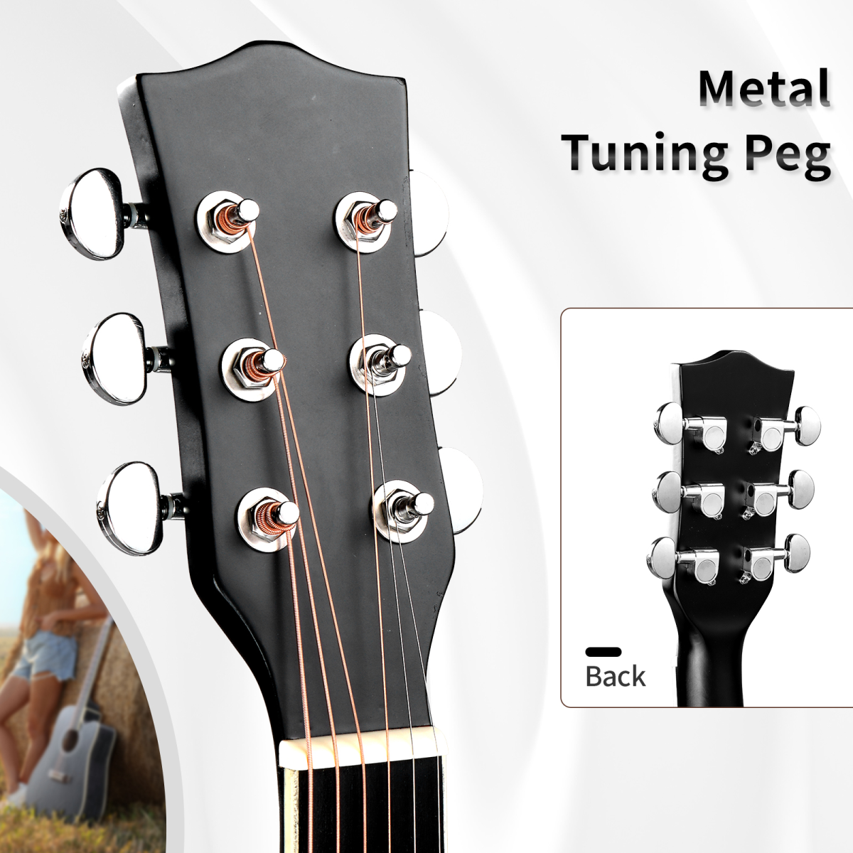 【】KMA101 41In Basswood Panel Matte Edging Folk Guitar with 10W Amplifier Bag Tuner and other Accessories Black