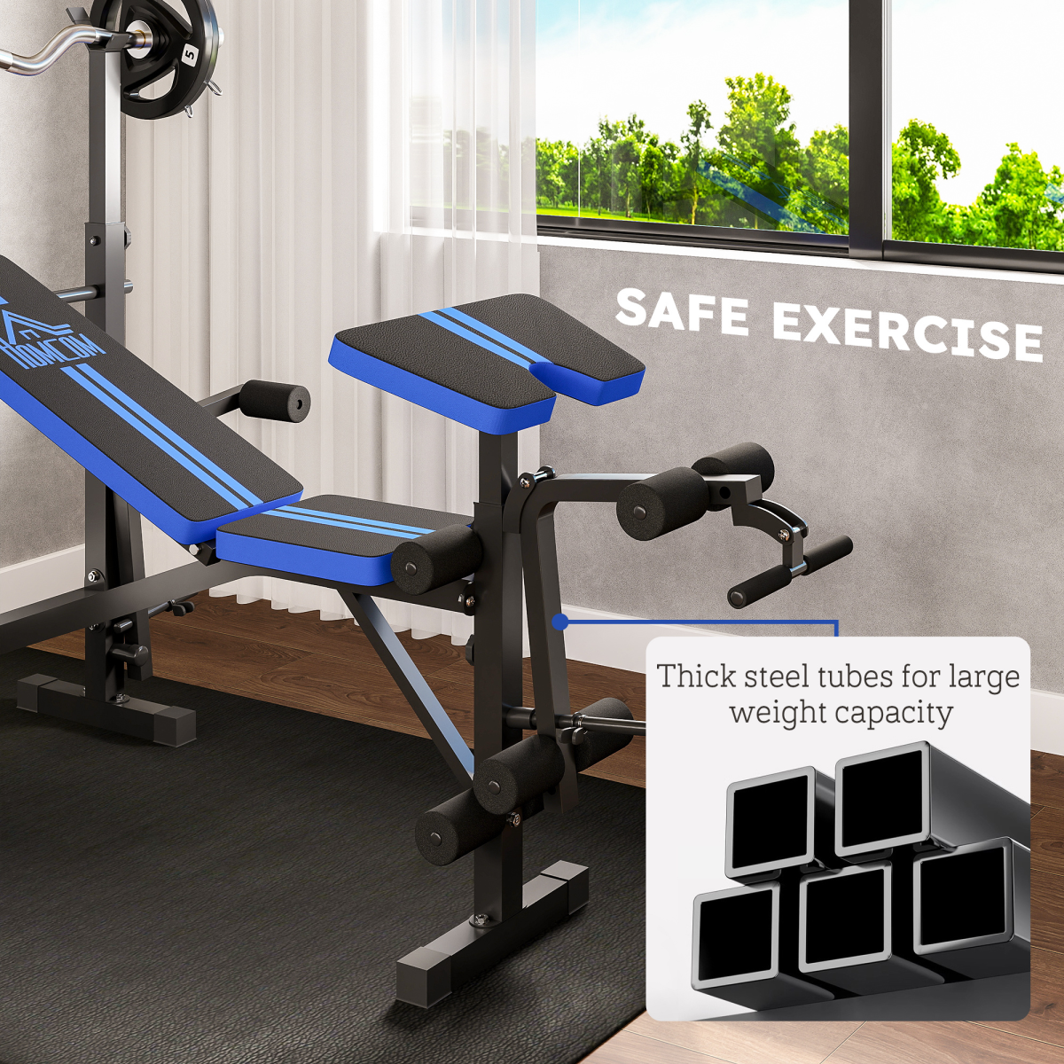 HOMCOM Adjustable Multi-Function Weight Bench with Squat Rack
