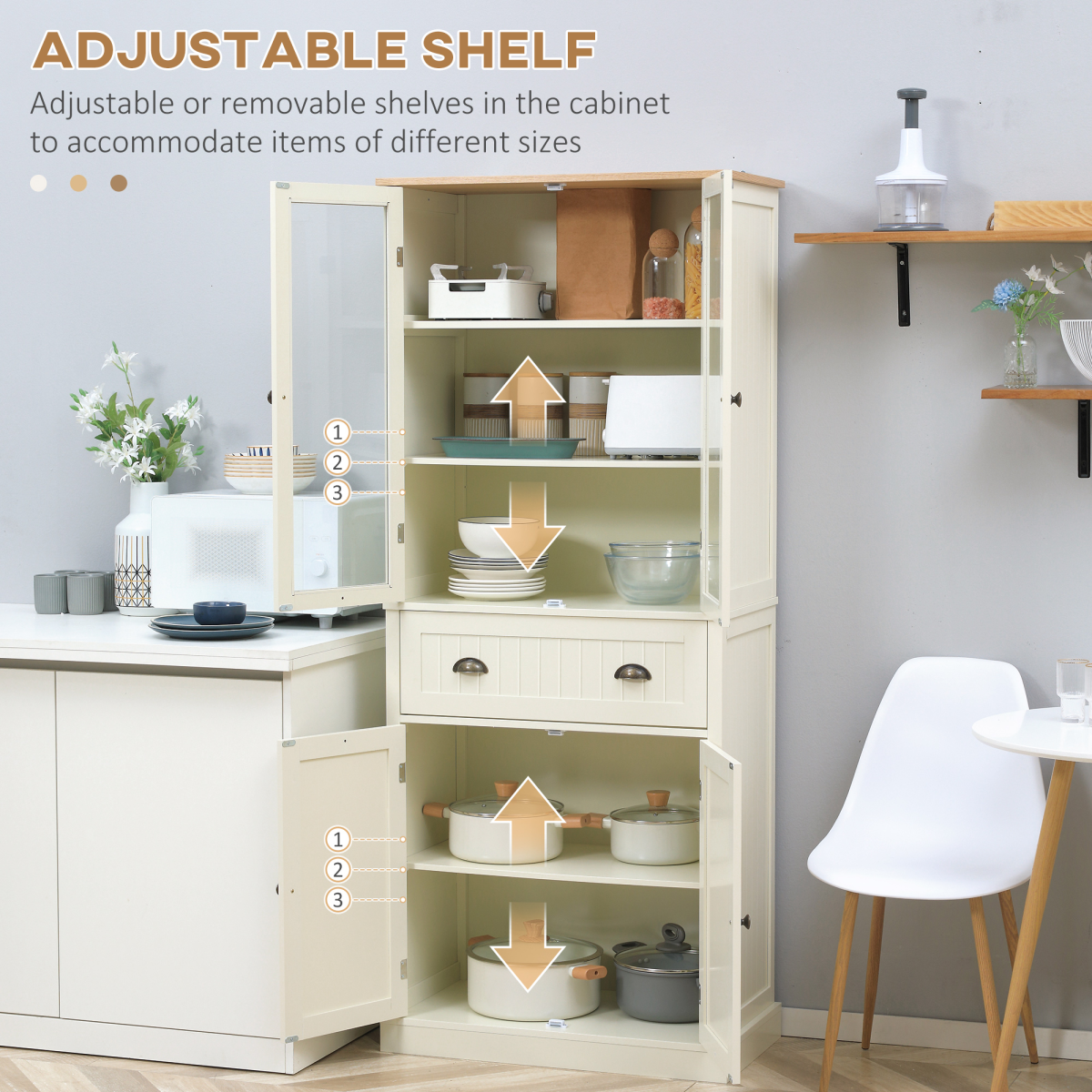 Kitchen Pantry Storage Cabinet, 5-Tier Adjustable Shelves, 4-Door with Drawer