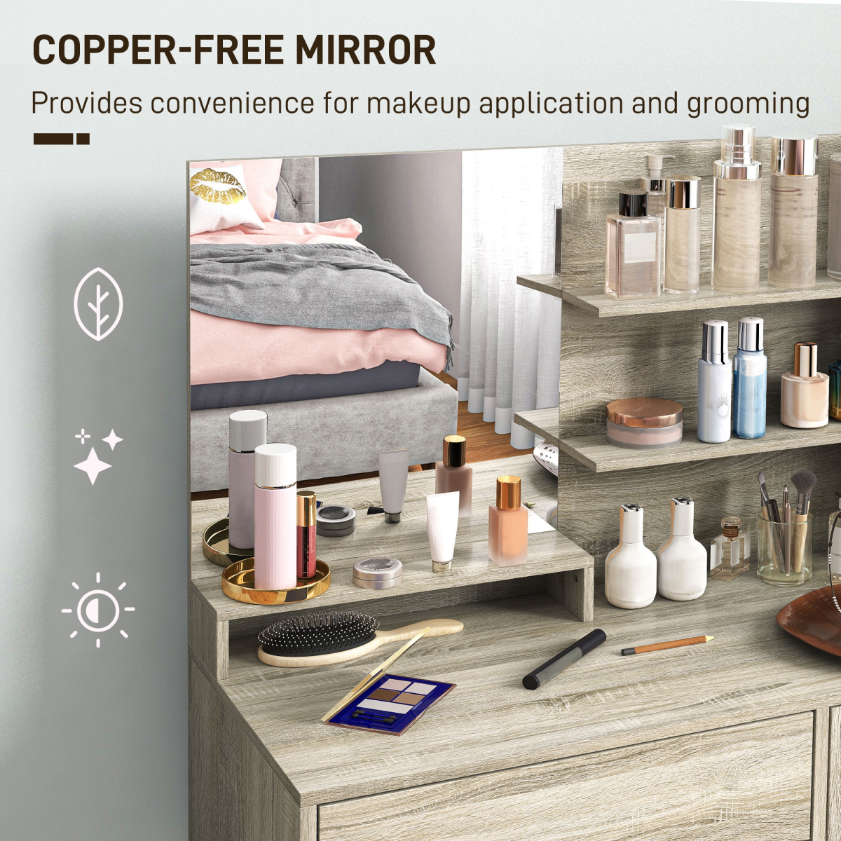 HOMCOM Dressing Table with Mirror, Stool and Storage for Bedroom