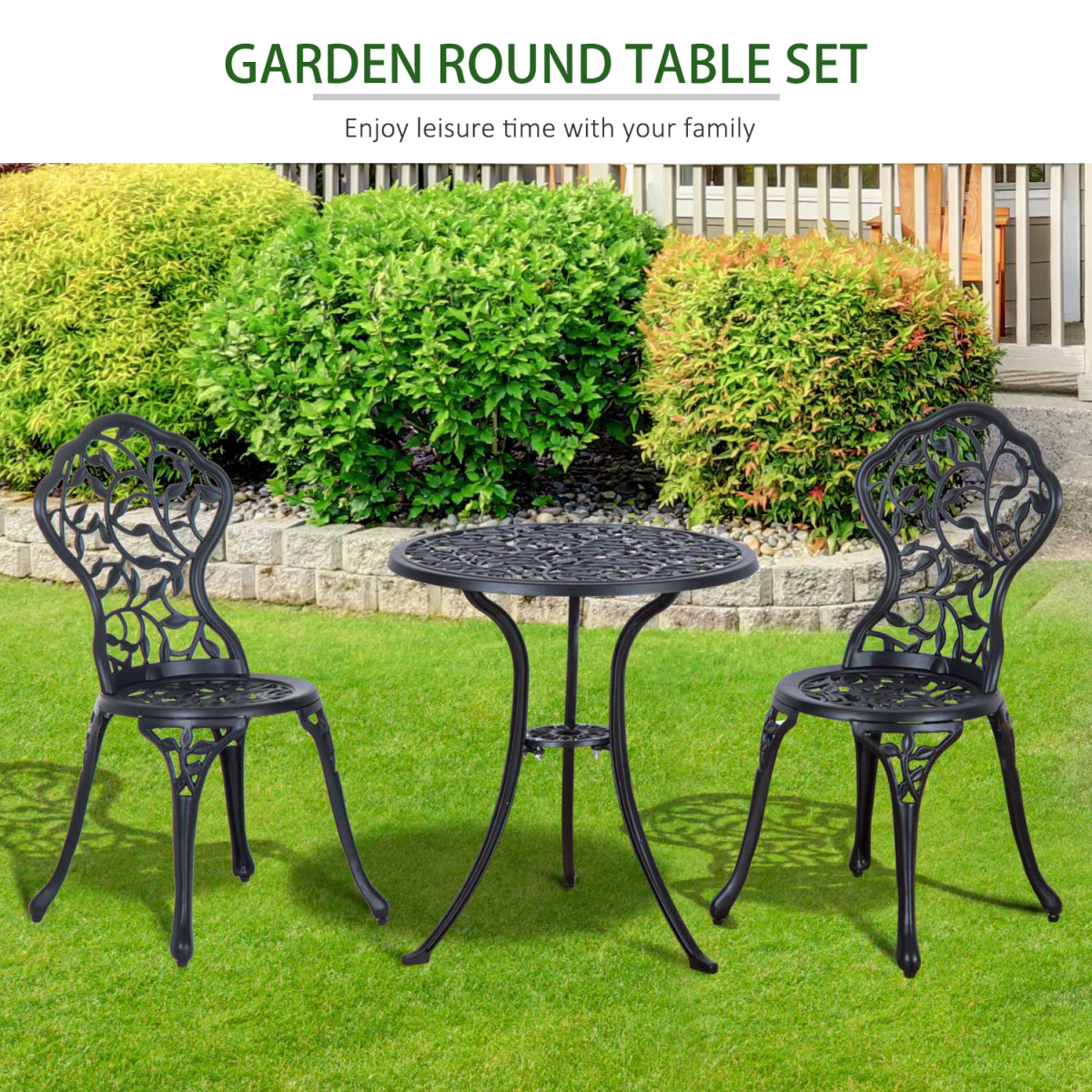 Outsunny 3 Piece Cast Aluminum Bistro Set, Black