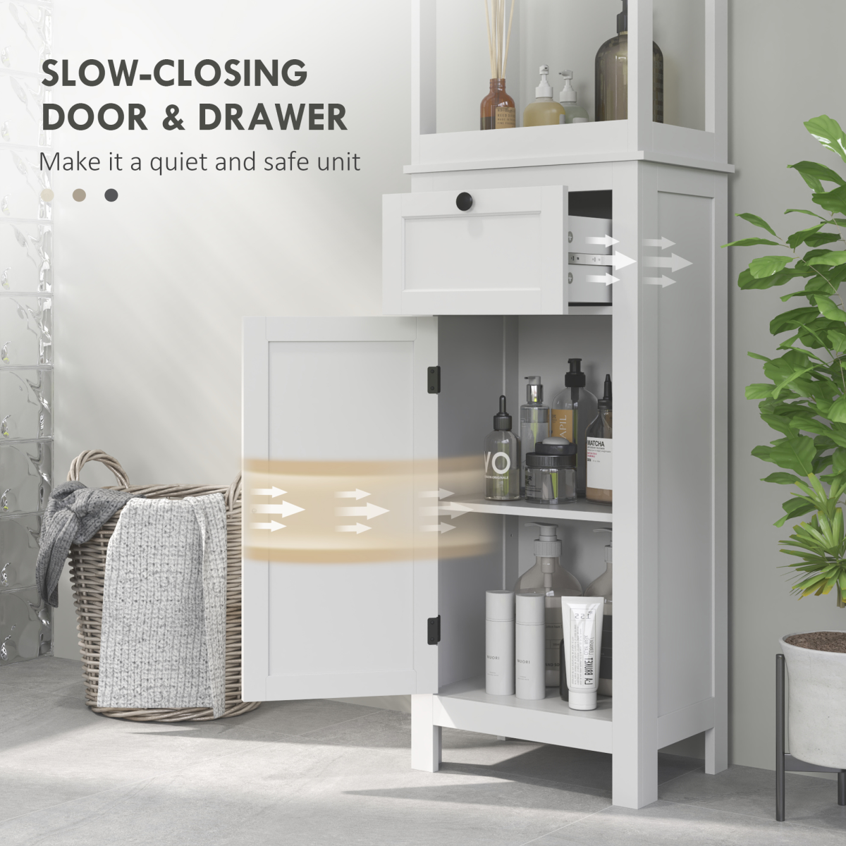 HOMCOM Slim White Bathroom Storage Cabinet with Shelves & Drawer