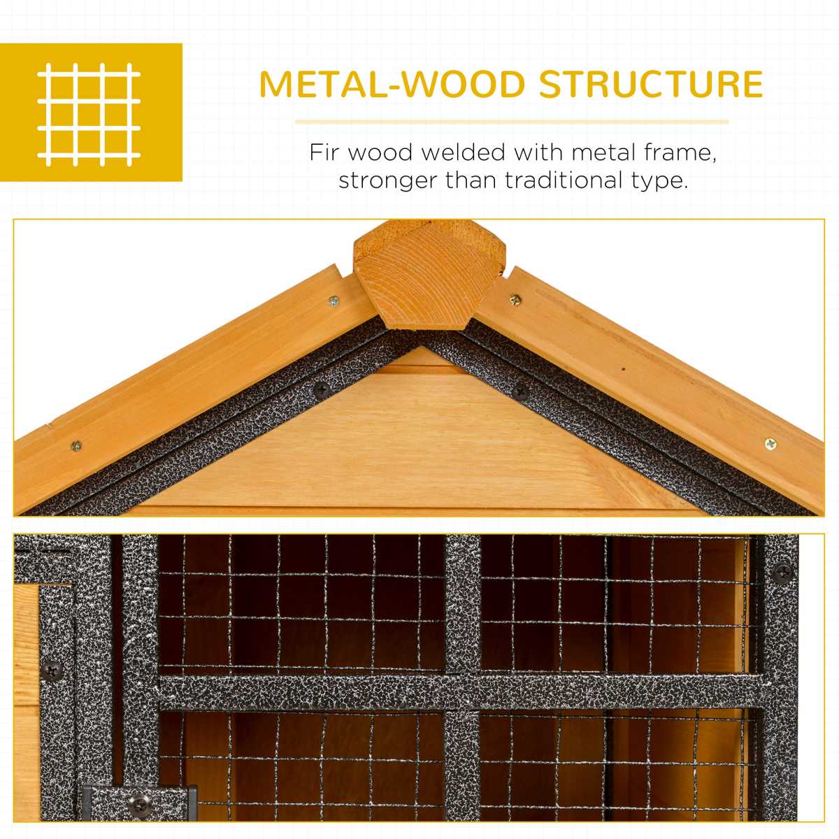 PawHut Outdoor Wooden Metal Rabbit Hutch with Run, 122 x 63 x 92cm