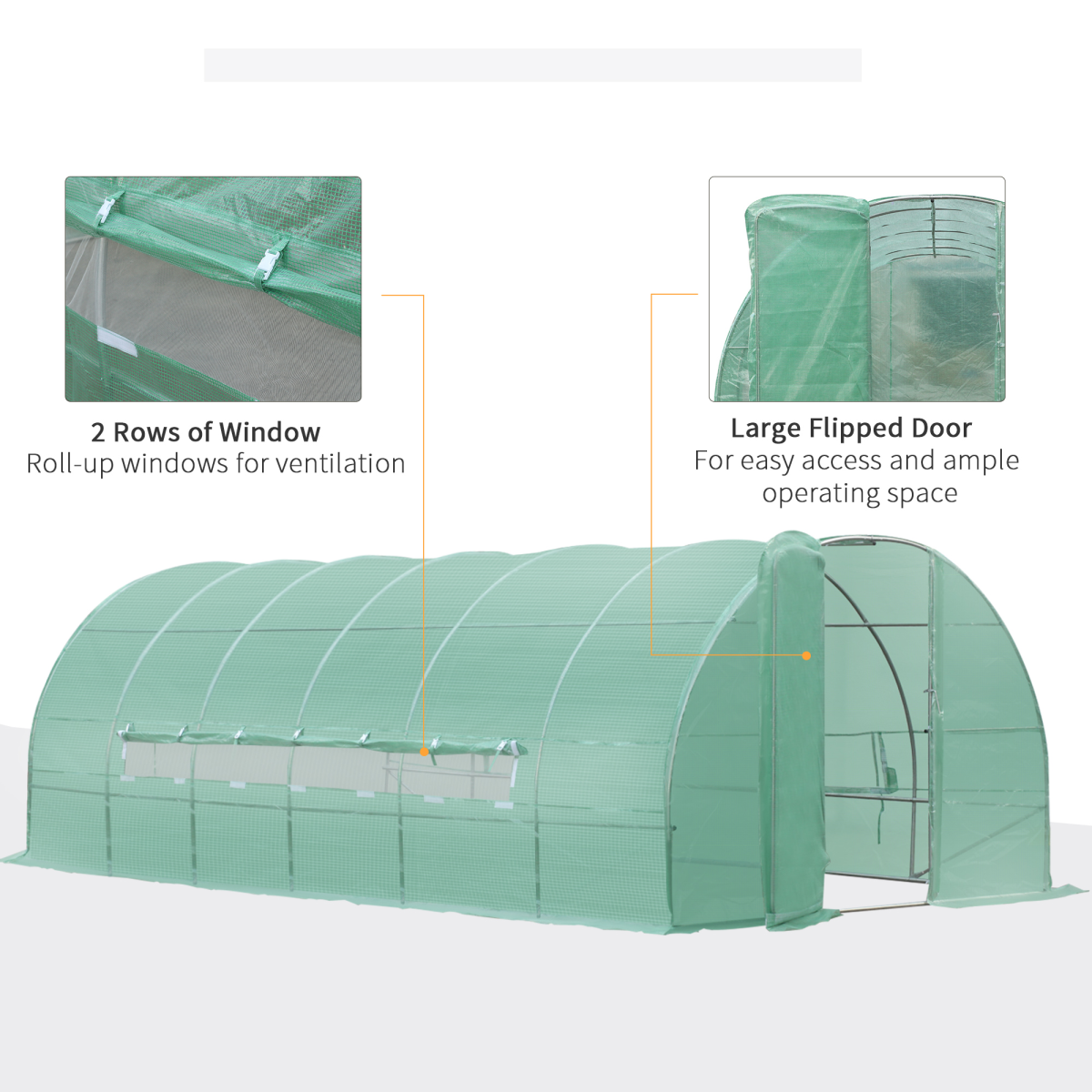 Outsunny 6 x 3m Reinforced Walk-In Polytunnel Greenhouse with Steel Frame and UV PE Cover