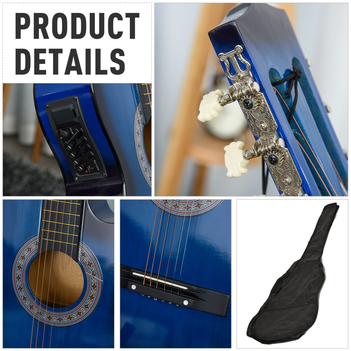 HOMCOM 38 Inch Electric Acoustic Guitar Beginner Set with Carry Case