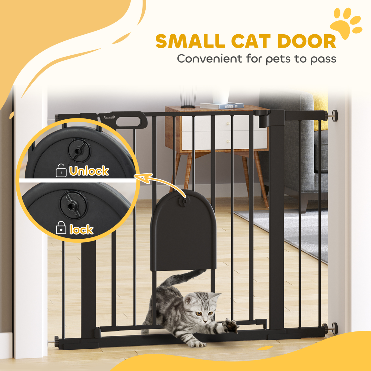 75-103 cm Extra Wide Pet Safety Gate, Stair Pressure Fit, Double Locking, Black