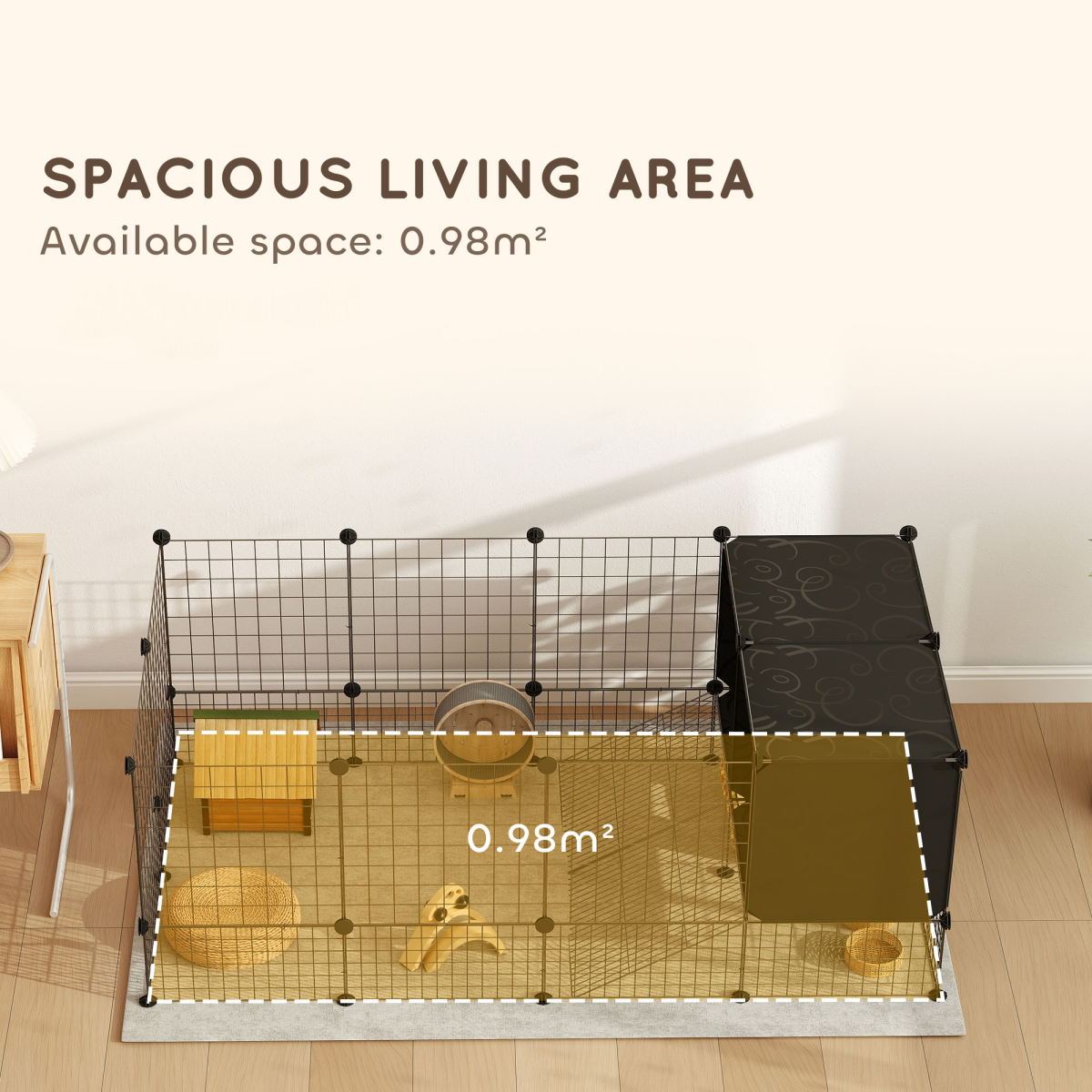 PawHut DIY Small Animal Cage with Elevated Huts for Guinea Pigs, Hedgehogs
