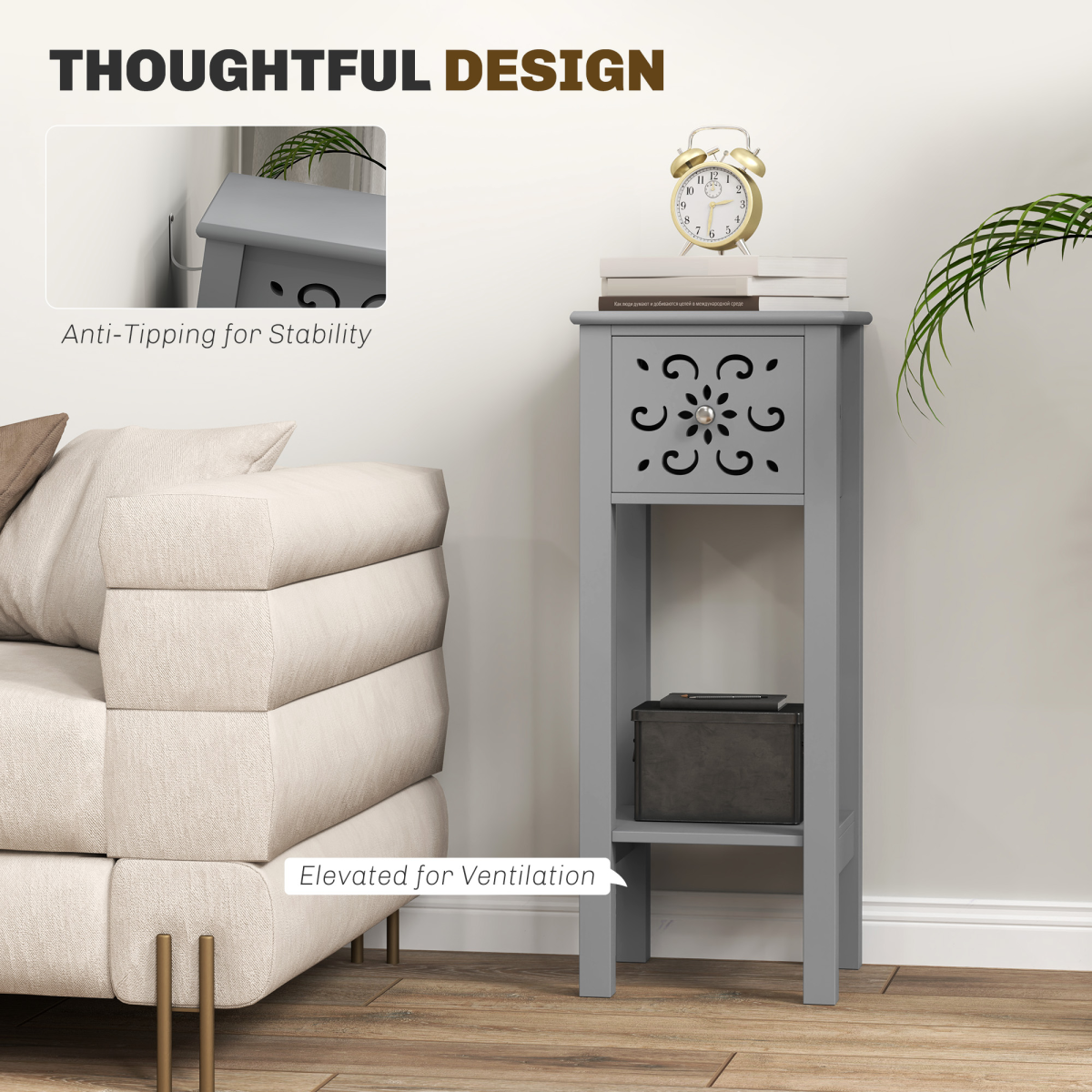 HOMCOM Set of 2 Grey MDF Floral Design Storage Units