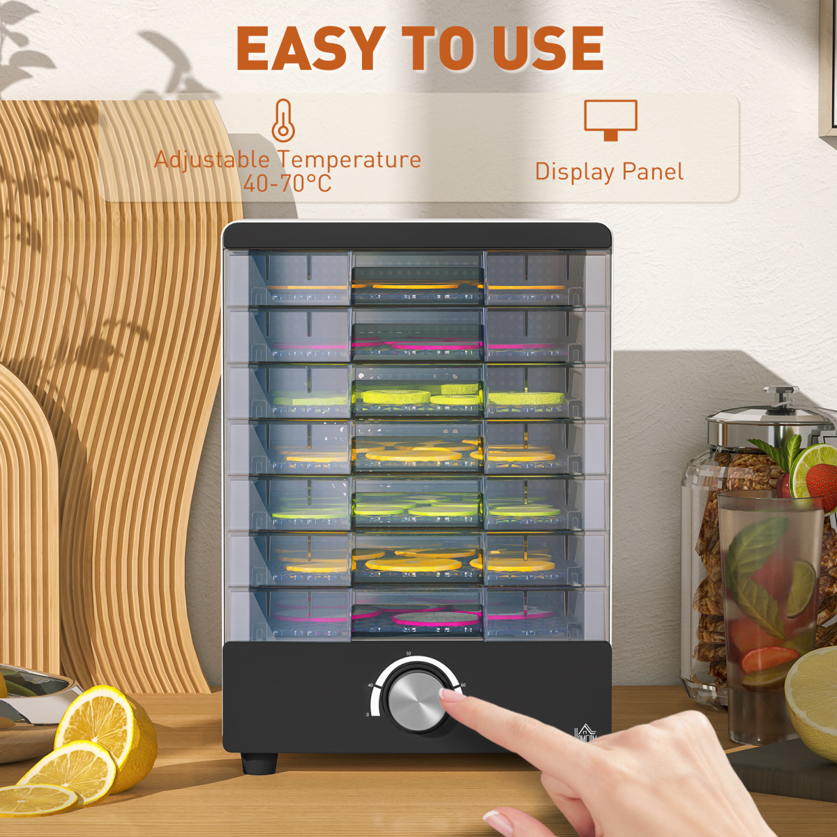 HOMCOM 7-Tray Stainless Steel Food Dehydrator for Fruit & Meat, White