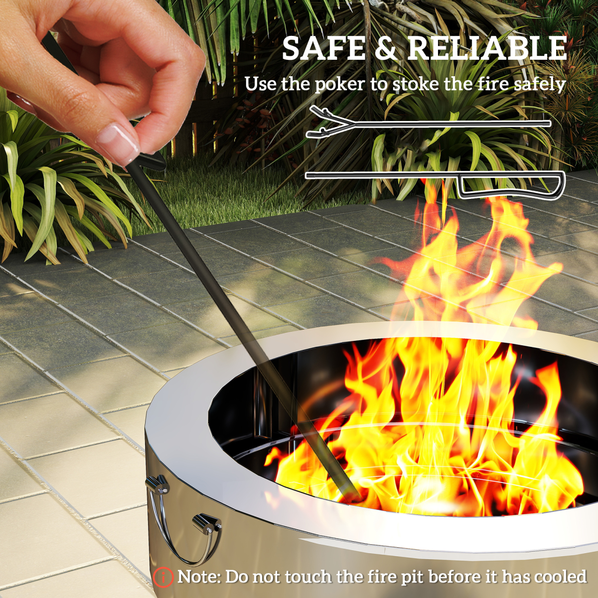 Outsunny Stainless Steel Round Fire Pit with Grill Net, Silver
