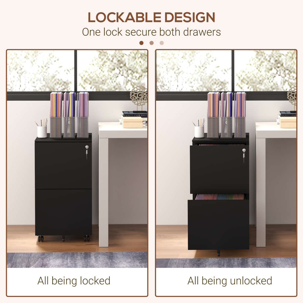 Vinsetto Steel File Cabinet with Lock and Hanging Bar for Letter A4 Legal Size