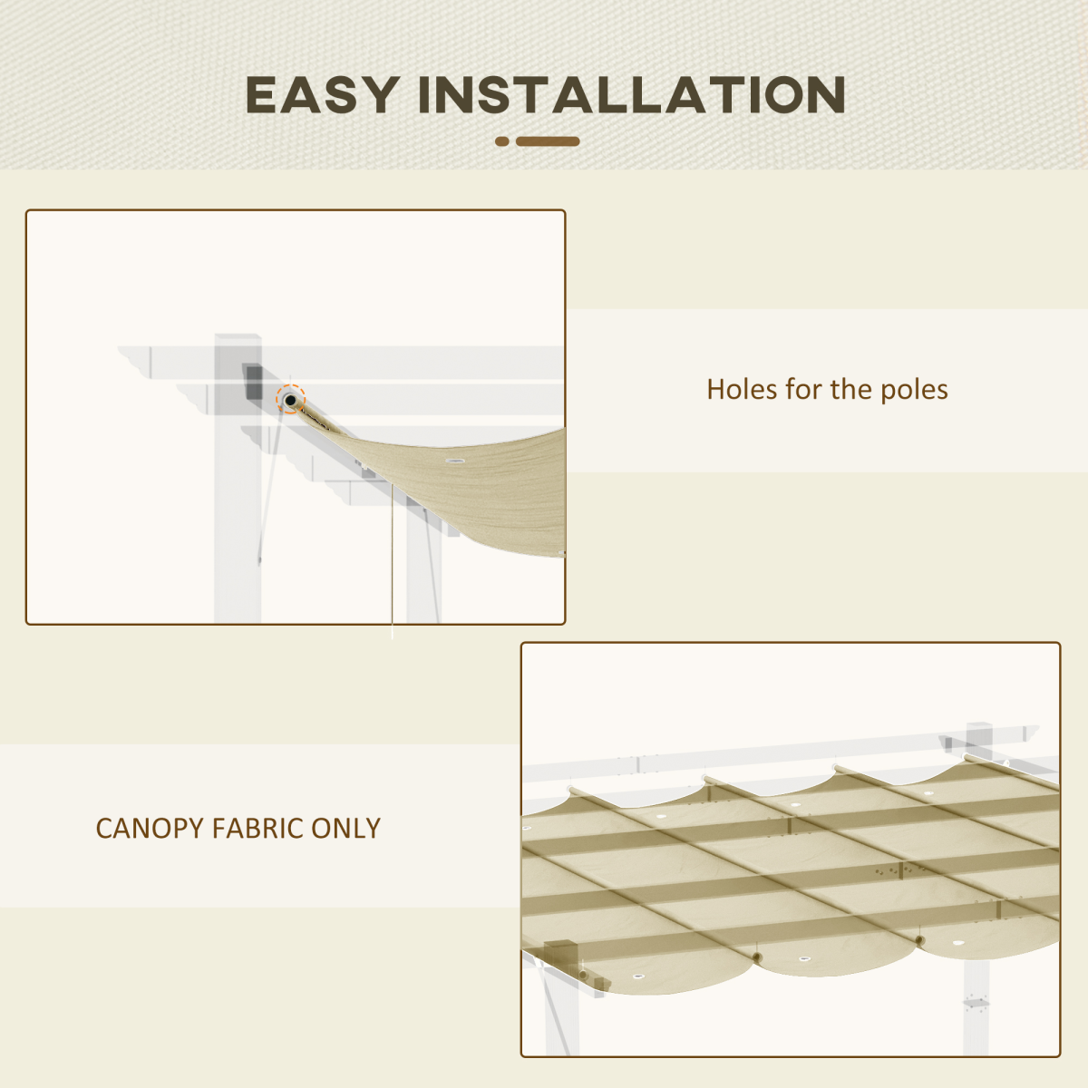 Outsunny 4 x 3 m Pergola Replacement Canopy Shade Cover, Beige Polyester, 10 Drainage Holes