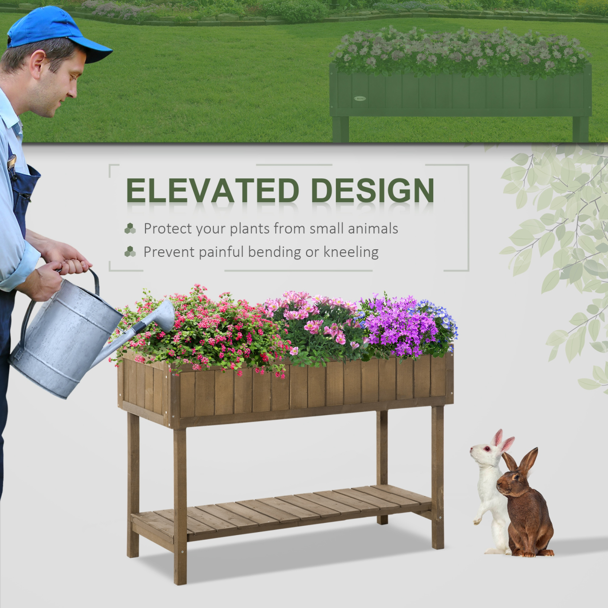 Outsunny Wooden Raised Bed Garden Plant Stand with 8 Boxes, 110 x 46 x 76 cm, Brown