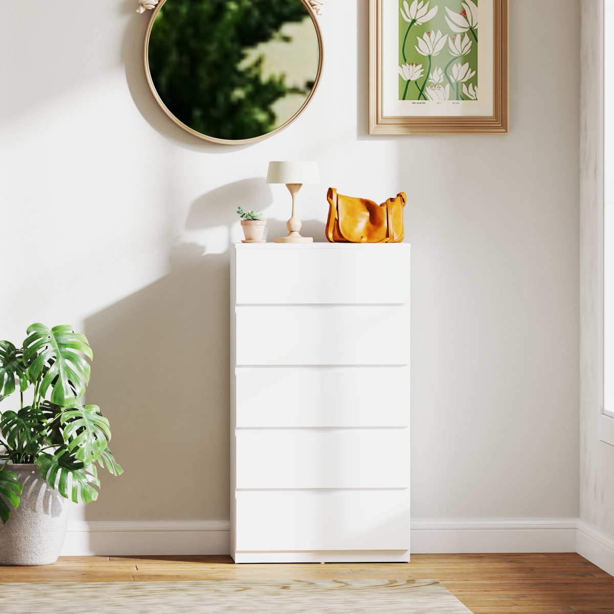 HOMCOM White 5-Drawer Bedroom Chest of Drawers, Handleless, Soft-Close