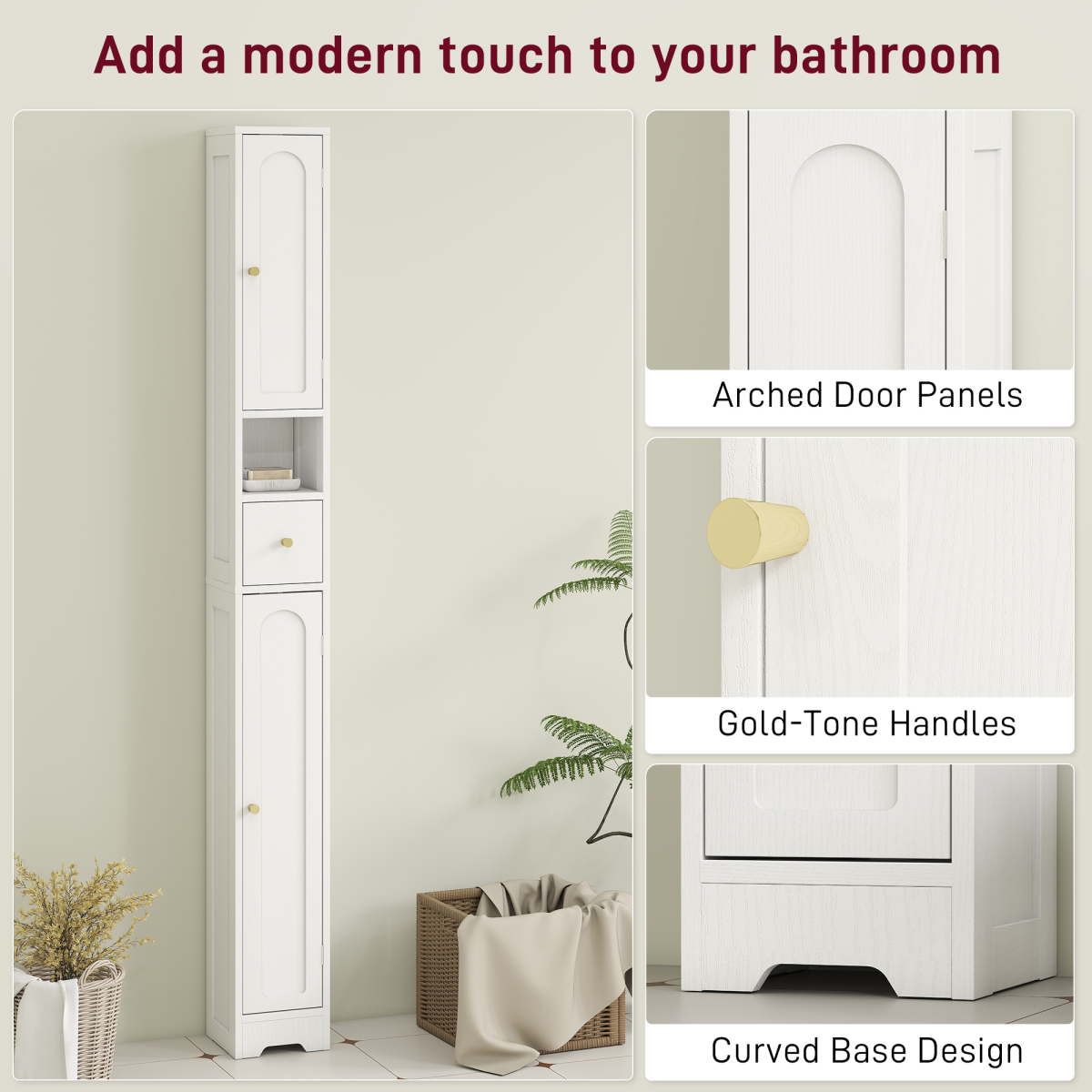 HOMCOM White Slim Bathroom Storage Cabinet with Adjustable Shelves