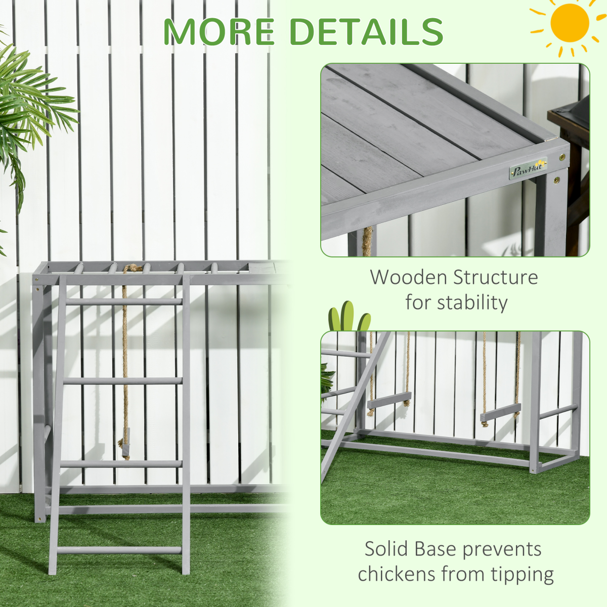 PawHut Chicken Activity Play Center with Swing Set, Ladder and Perches for 3-4 Birds, Grey