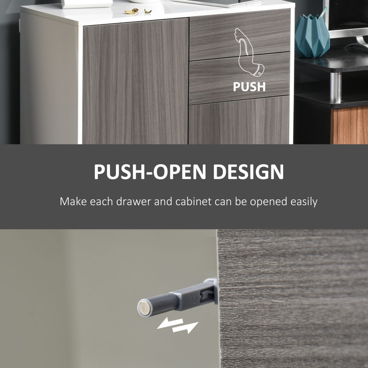 HOMCOM Grey Side Cabinet with 2 Doors and 2 Drawers for Home Office