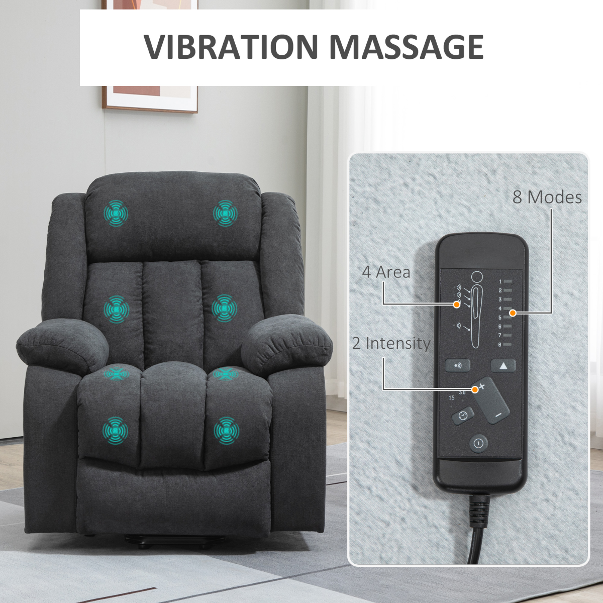 HOMCOM Heavy Duty Lift Recliner Chair with Massage, Dark Grey