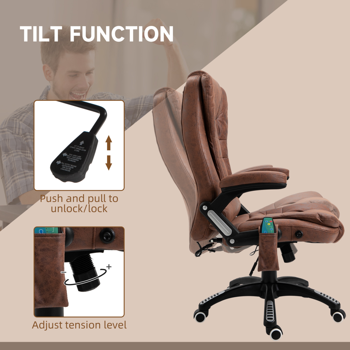 Executive Reclining Chair with Heating Massage Points, Brown