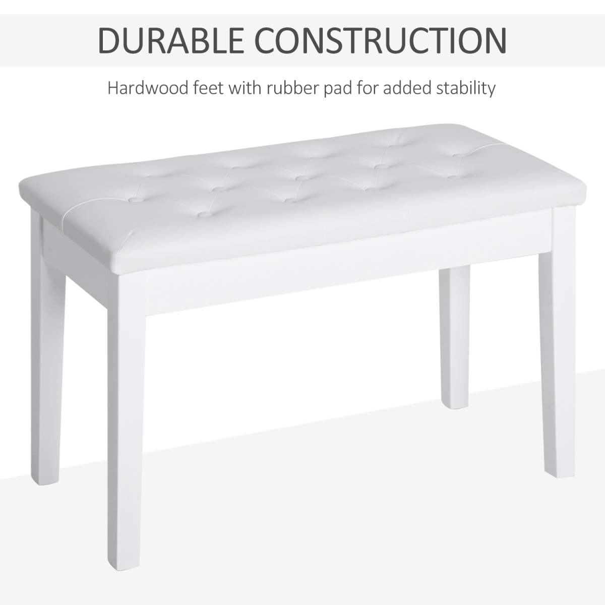 HOMCOM Tufted Piano Bench with Storage, Faux Leather, White