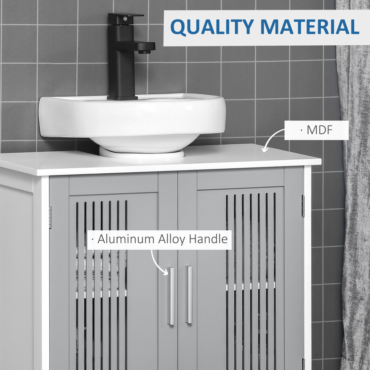 kleankin Modern Under Sink Bathroom Cabinet with 2 Doors, White Vanity Unit, Movable Shelf