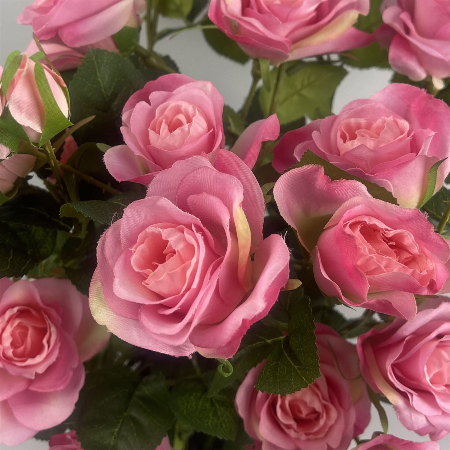 60cm Artificial Pink Silk Rose Bush with Leaves, Potted Ready-to-Display Premium Plant