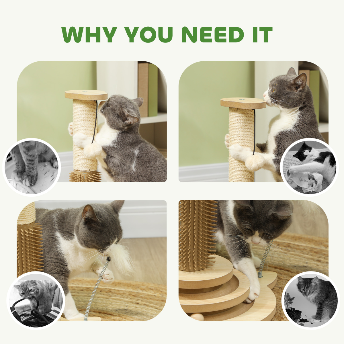 PawHut 49cm Cat Scratching Post with 4 Track Balls, Indoor