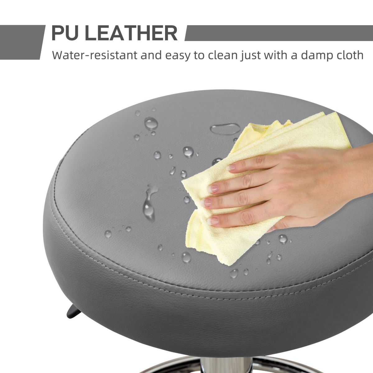 Vinsetto Round PU Leather Adjustable Salon Stool with Footrest, Grey