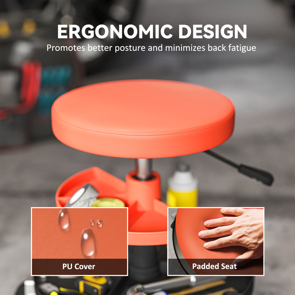 HOMCOM Rolling Mechanic Stool, 135kg, Height Adjustable, Yellow