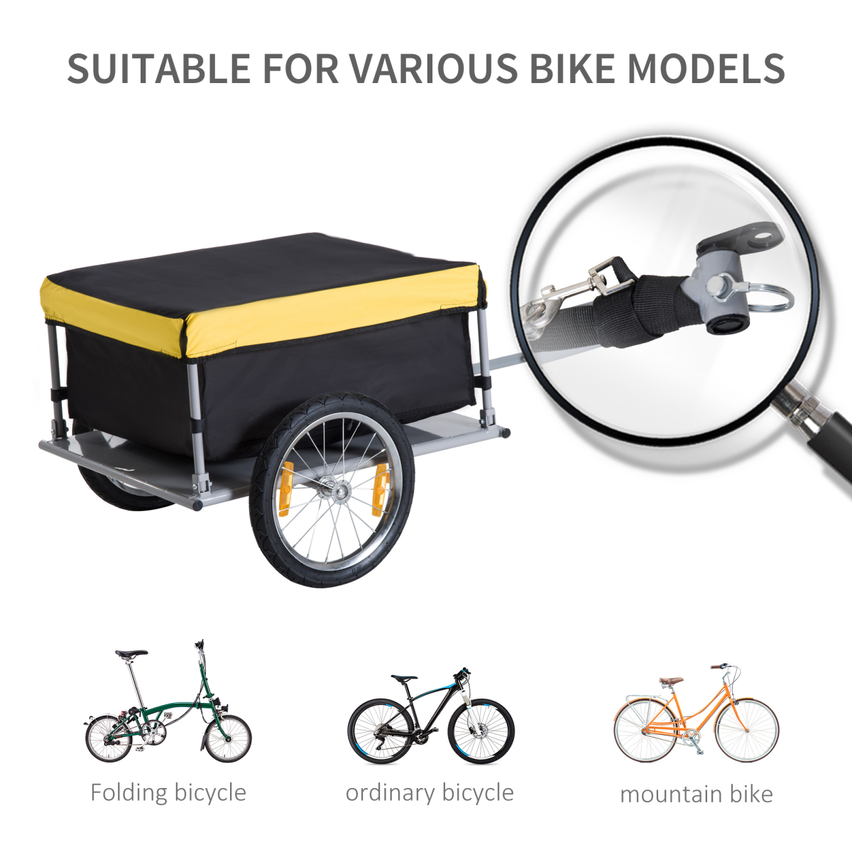 HOMCOM Steel Frame Bike Cargo Trailer Storage Cart with Oxford Cloth Carry Bag, Yellow, 40kg Max Load