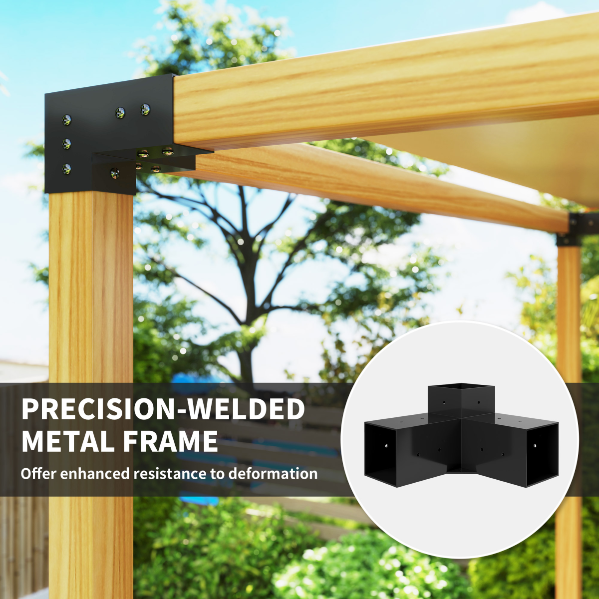 Outsunny Black Metal Pergola Kit with 3-Way Corner Brackets and Post Base for 9.2 x 9.2 cm Lumber