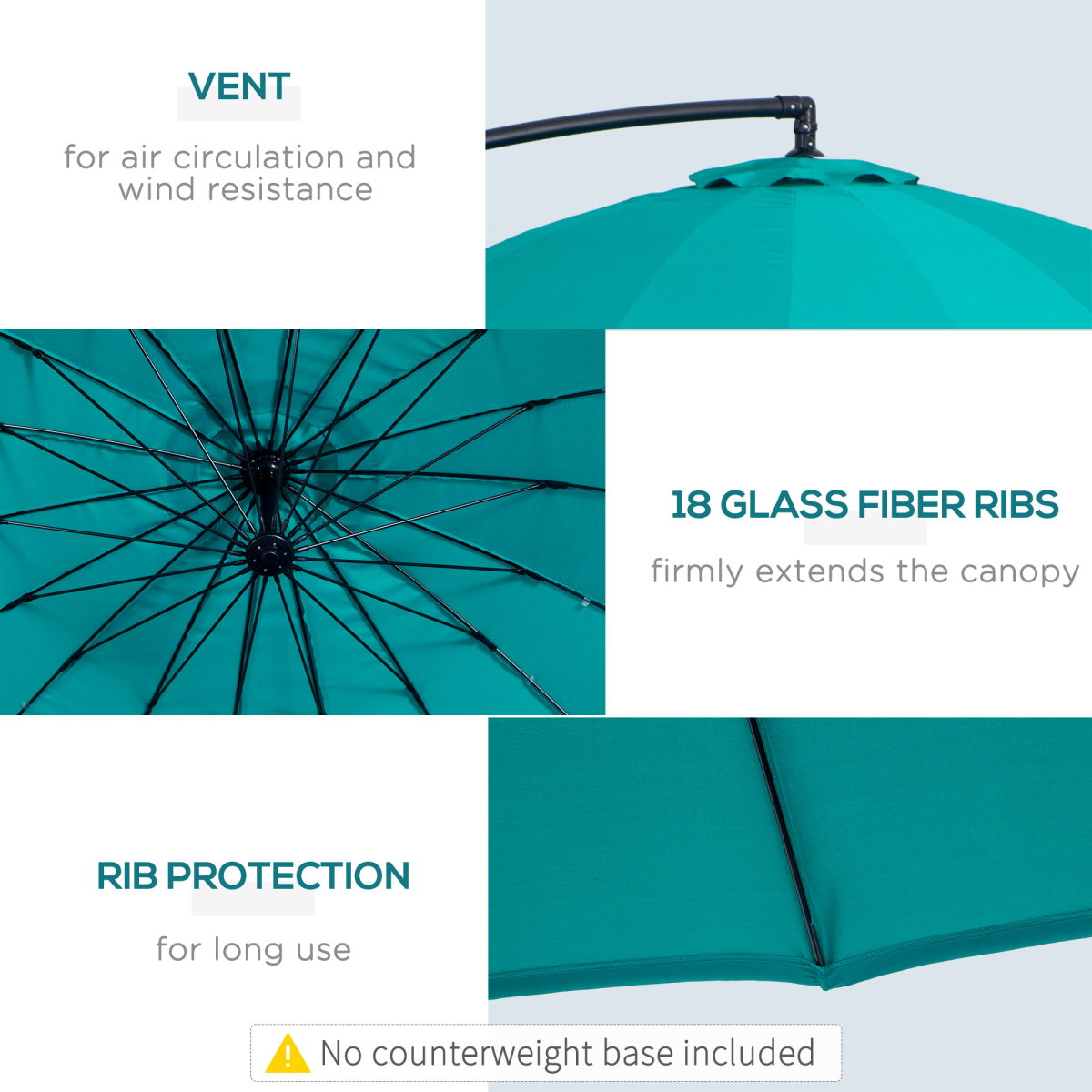 3m Cantilever Garden Parasol with Crank Handle & Cross Base, Blue